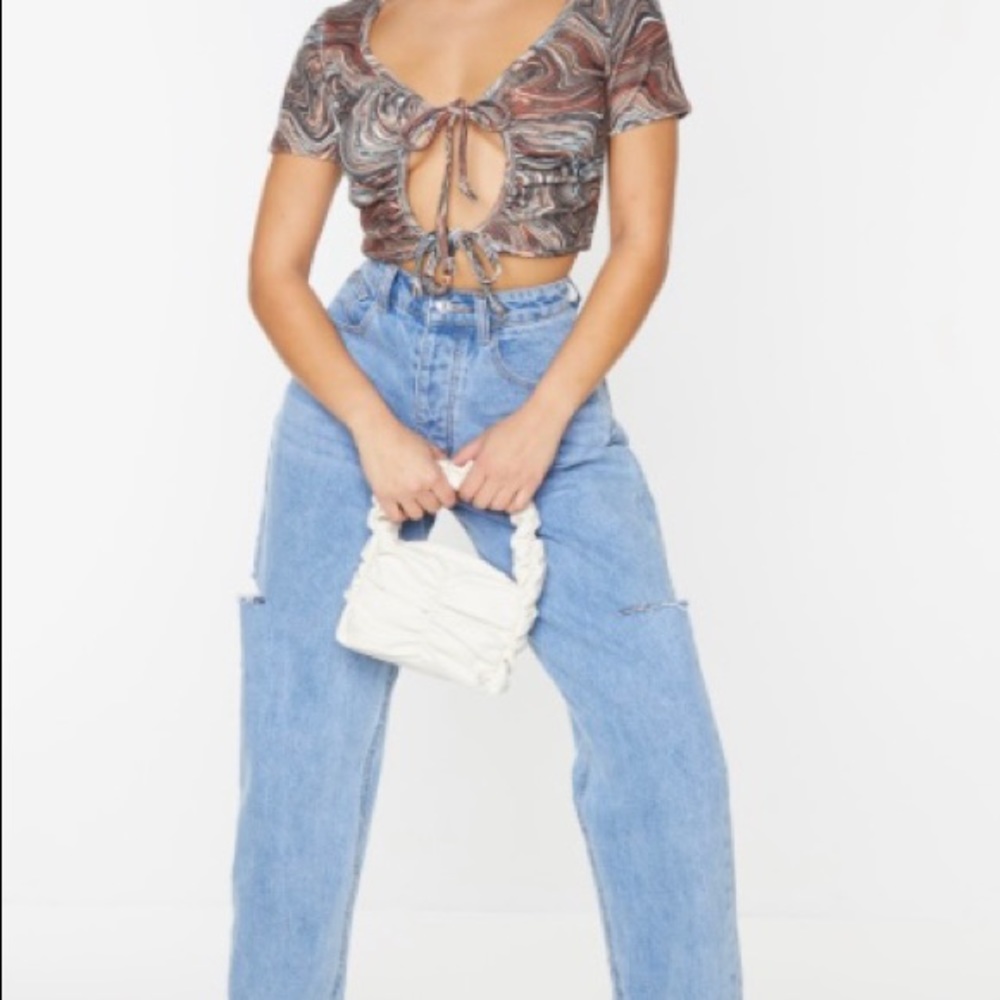 Brown Printed Crop Top